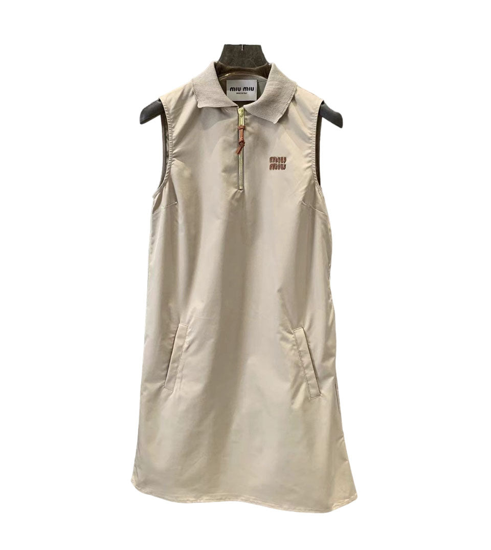 New lapel half zipper micro logo vest dress