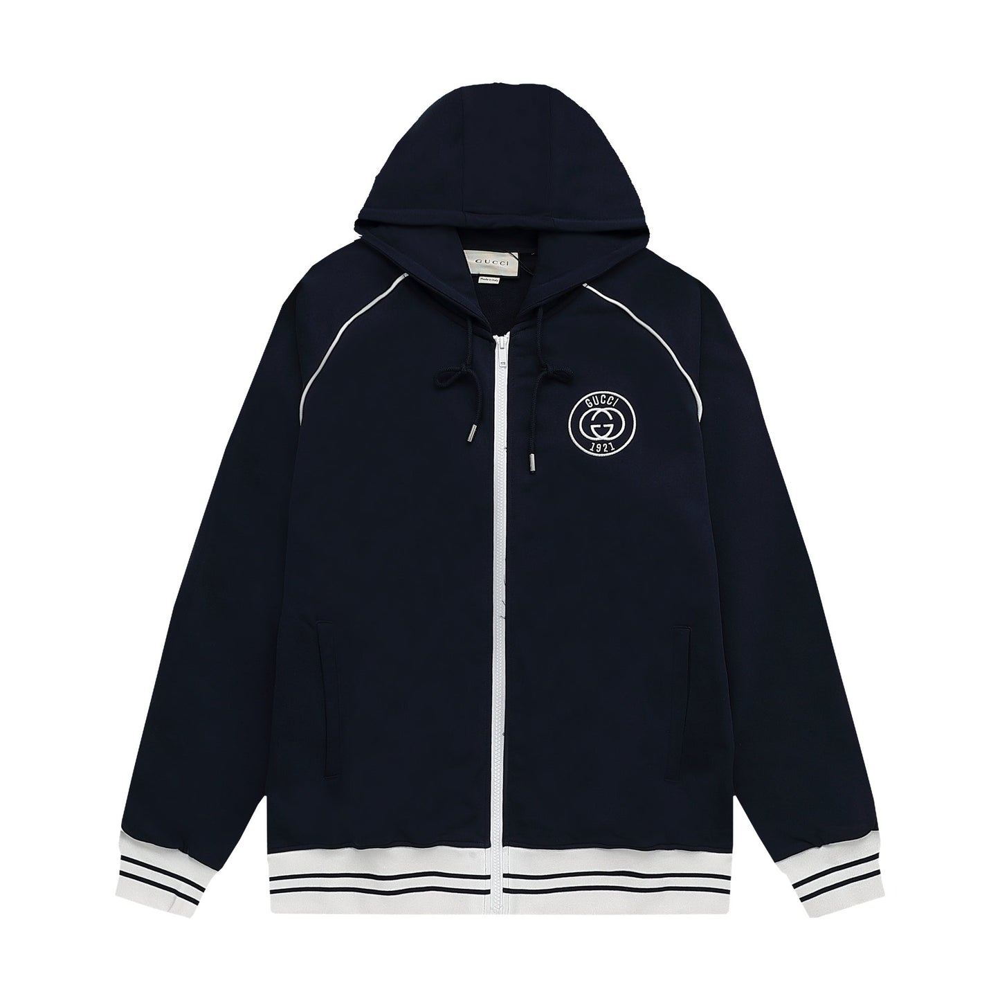 New embroidered letter logo couple style zipper hooded jacket