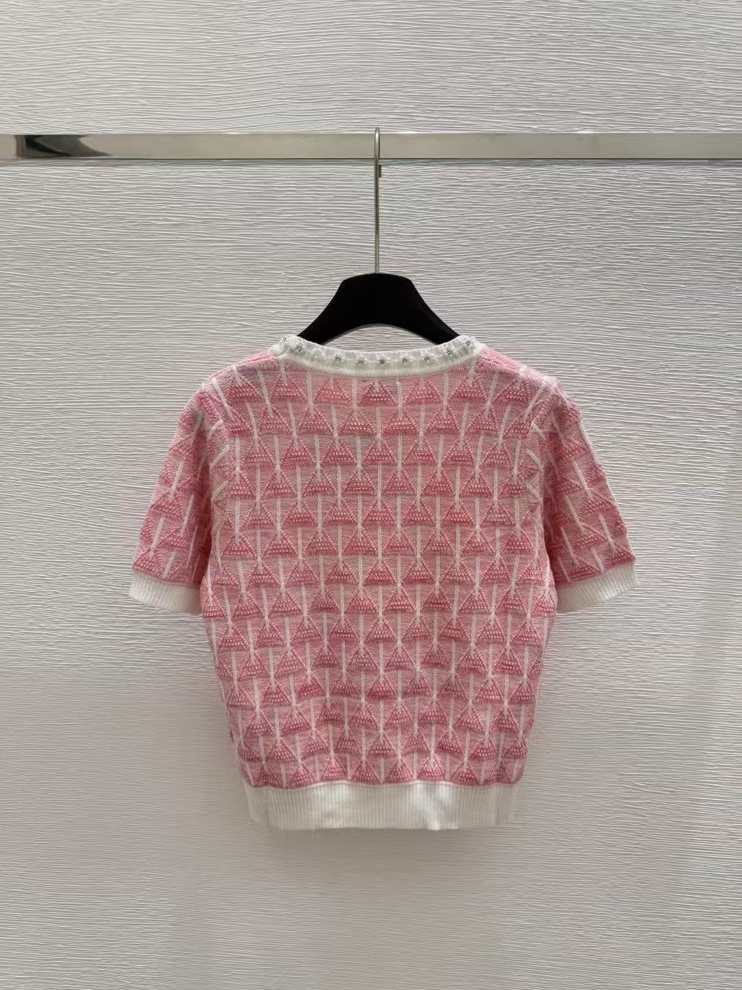 Crew neck beaded knit short sleeves
