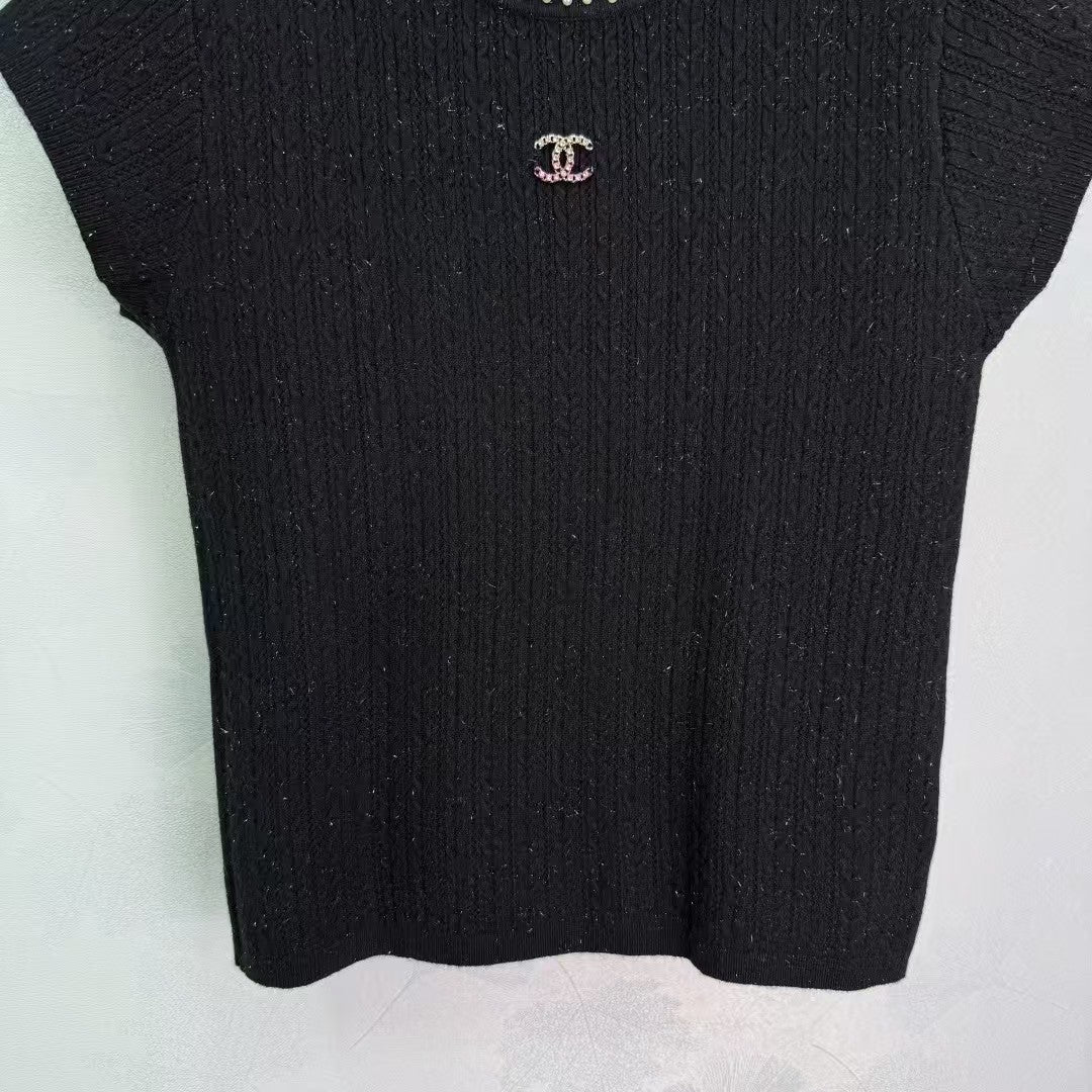 New Arrivals Pearl Round Neck Knitted Short Sleeve