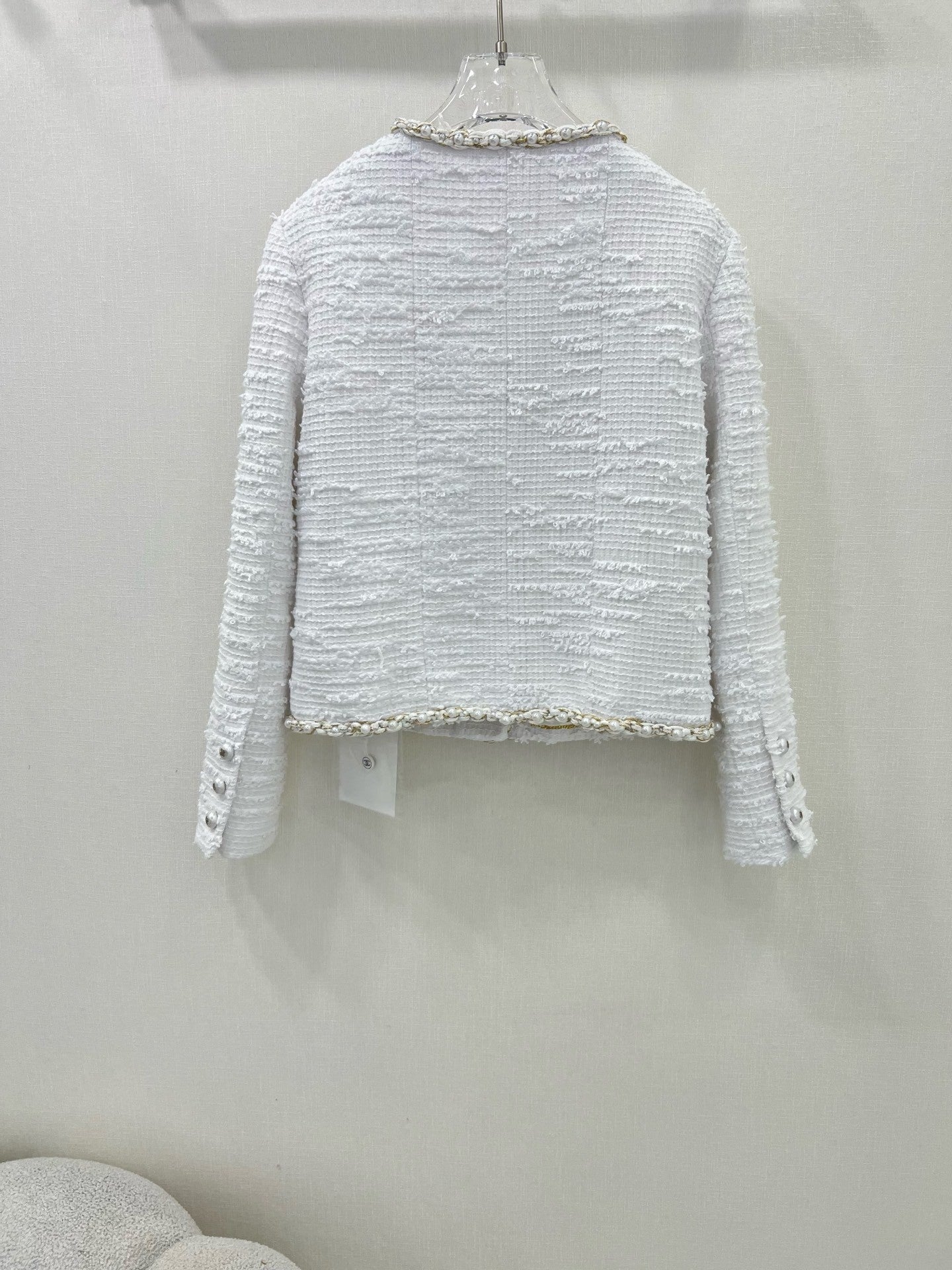 New Tweed Round Neck Pearl Coat