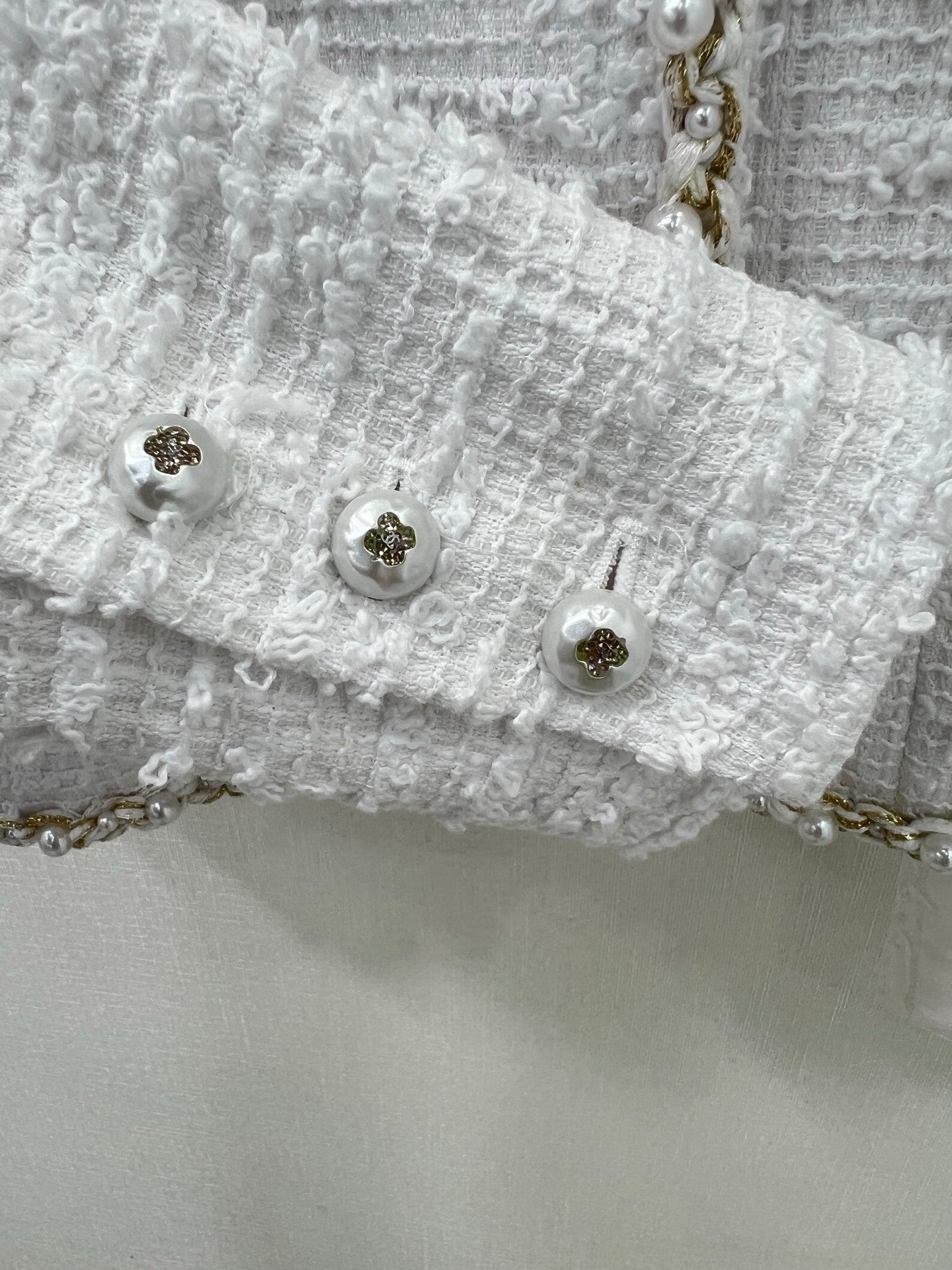 New Tweed Round Neck Pearl Coat