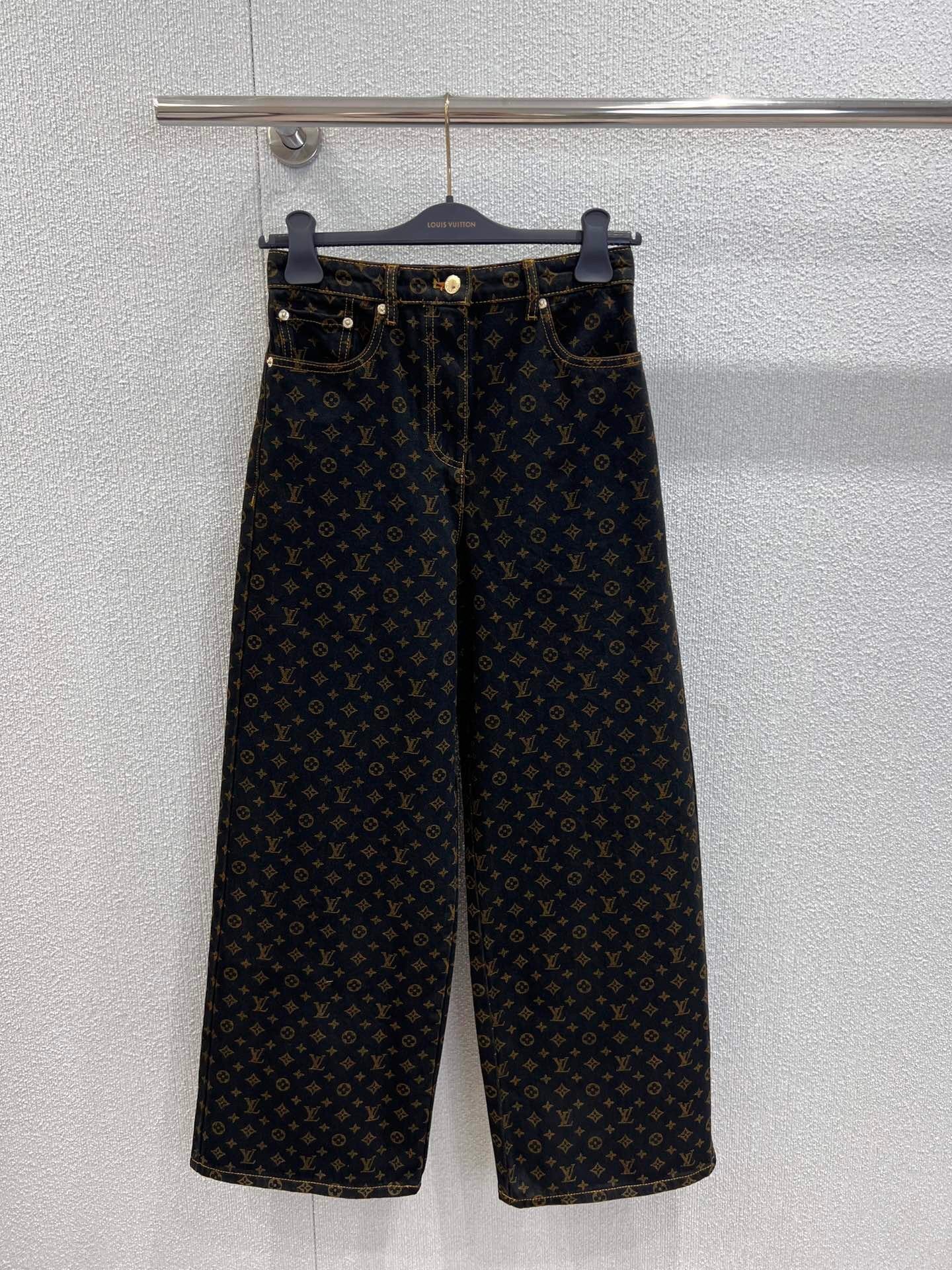 25 new retro printed denim wide-leg trousers