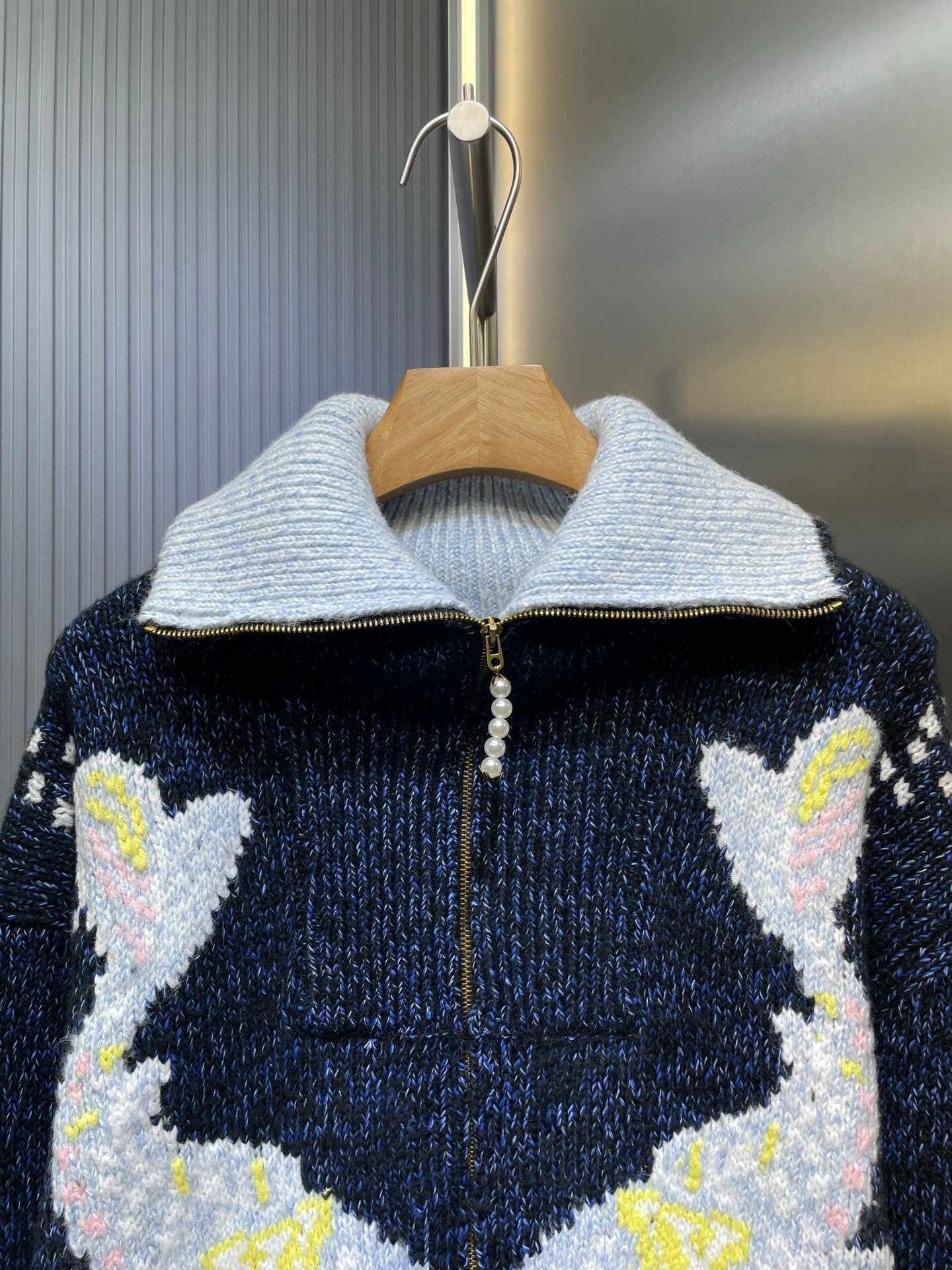 Flower jacquard heavy-duty zipper jacket