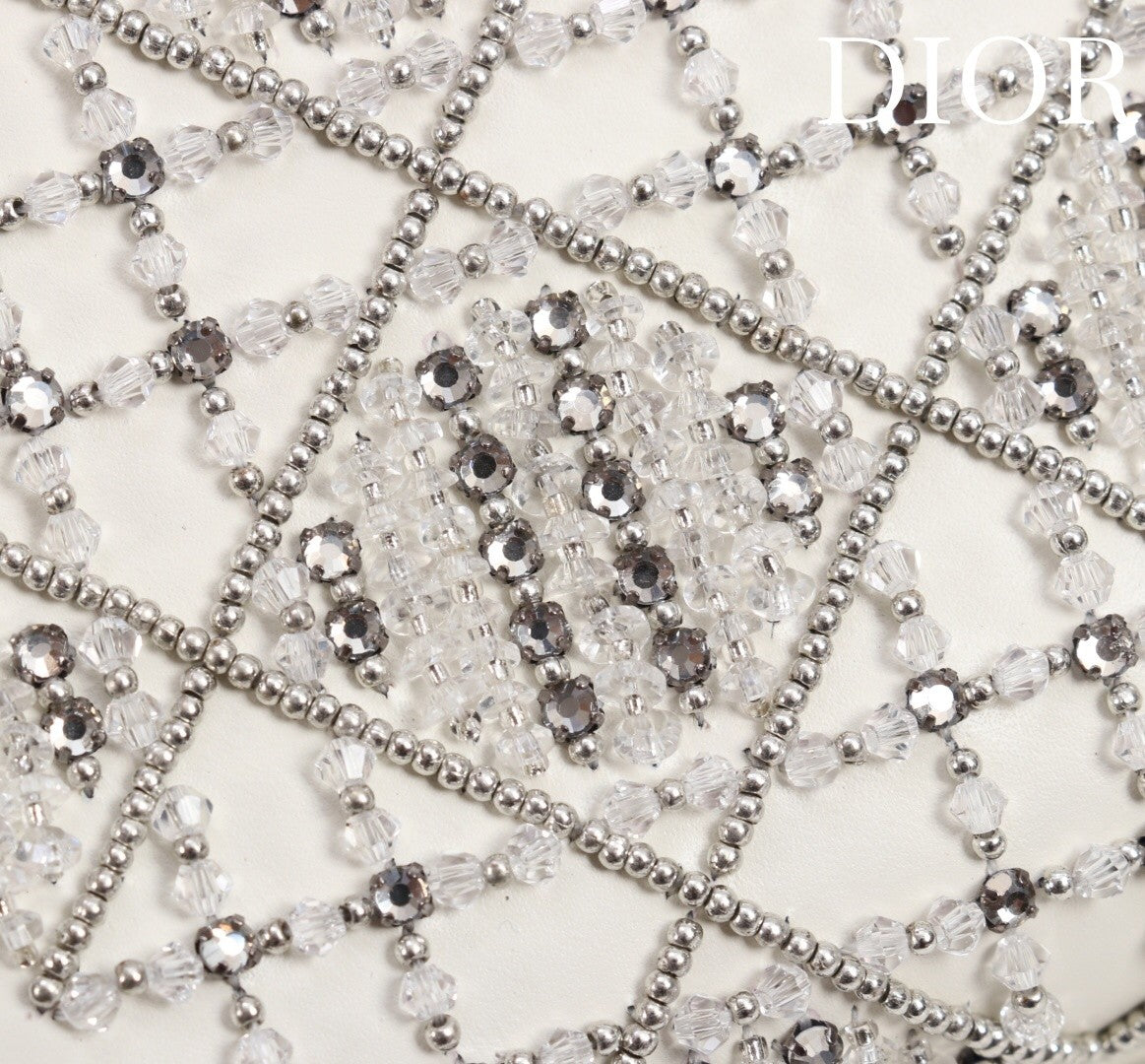 Embroidered white silver diamond bead bag
