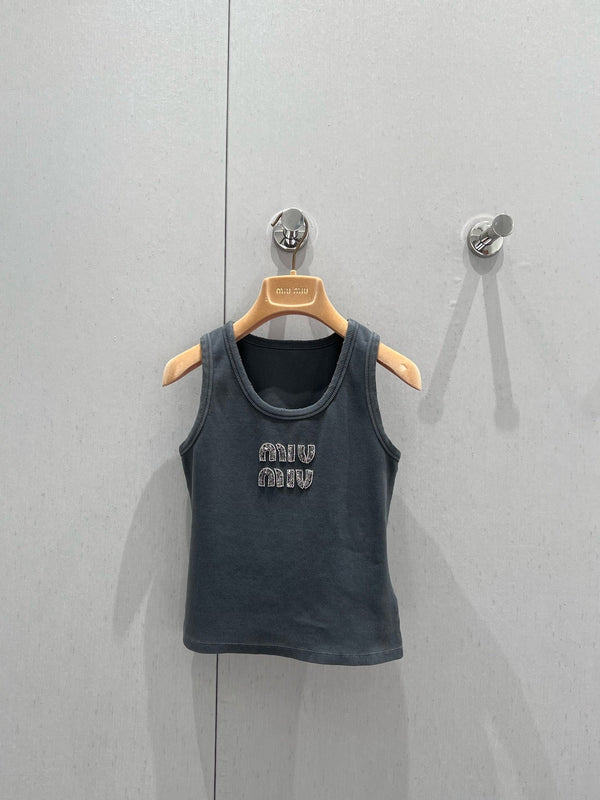 Rhinestone beaded logo letter logo vest