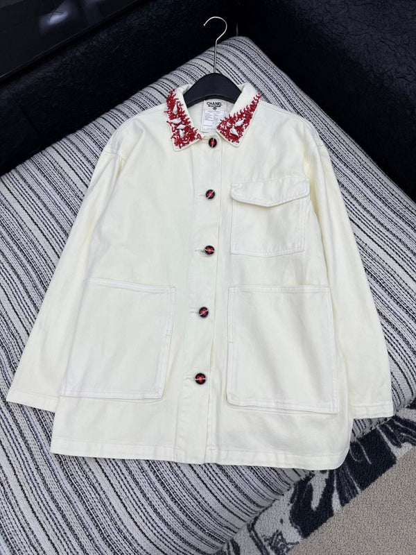 25 vintage series classic lapel hand-beaded denim jacket