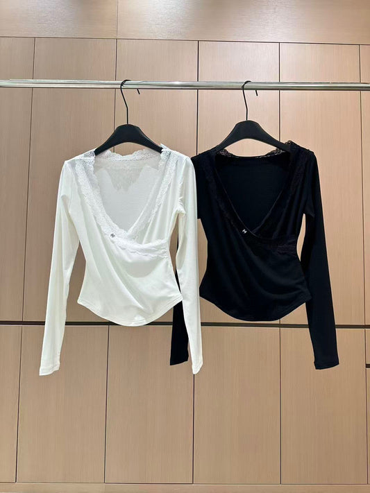 2025 new lace stitching Tencel wool bottoming shirt