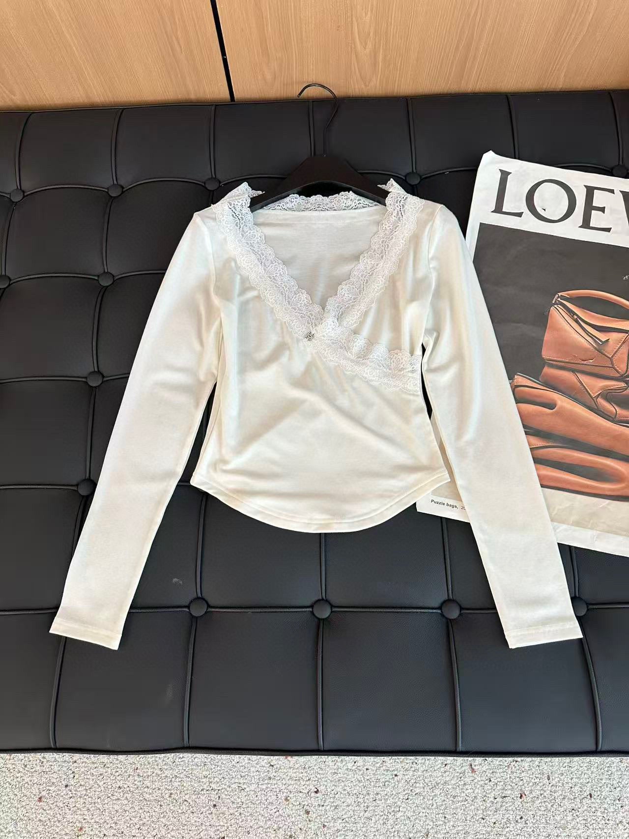 2025 new lace stitching Tencel wool bottoming shirt