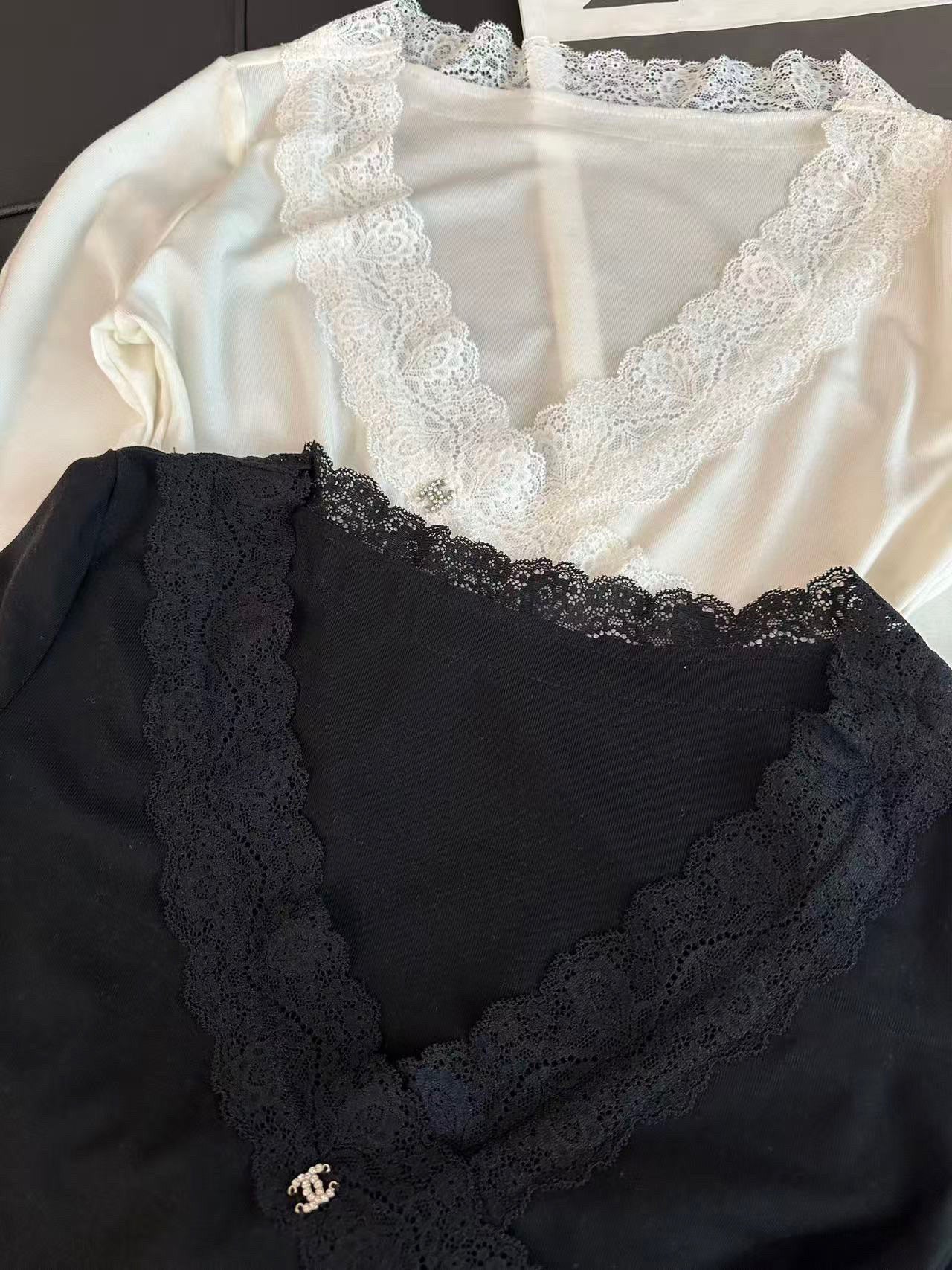 2025 new lace stitching Tencel wool bottoming shirt