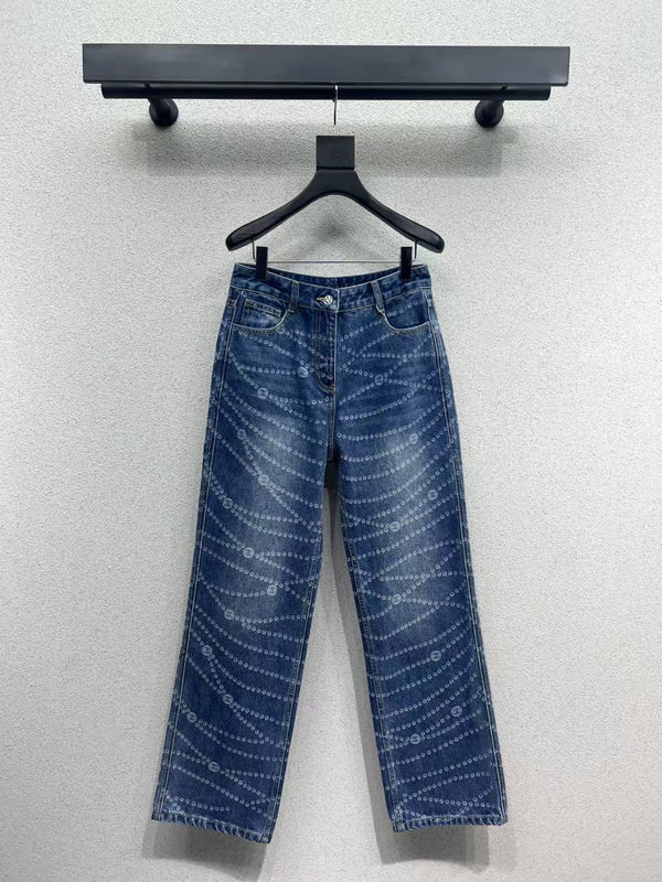 All over printed laser burnt jeans