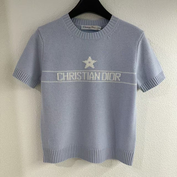 Five-pointed star round neck short-sleeved sweater