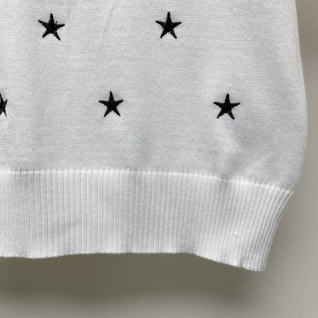 round neck embroidered knitted sweater short sleeves