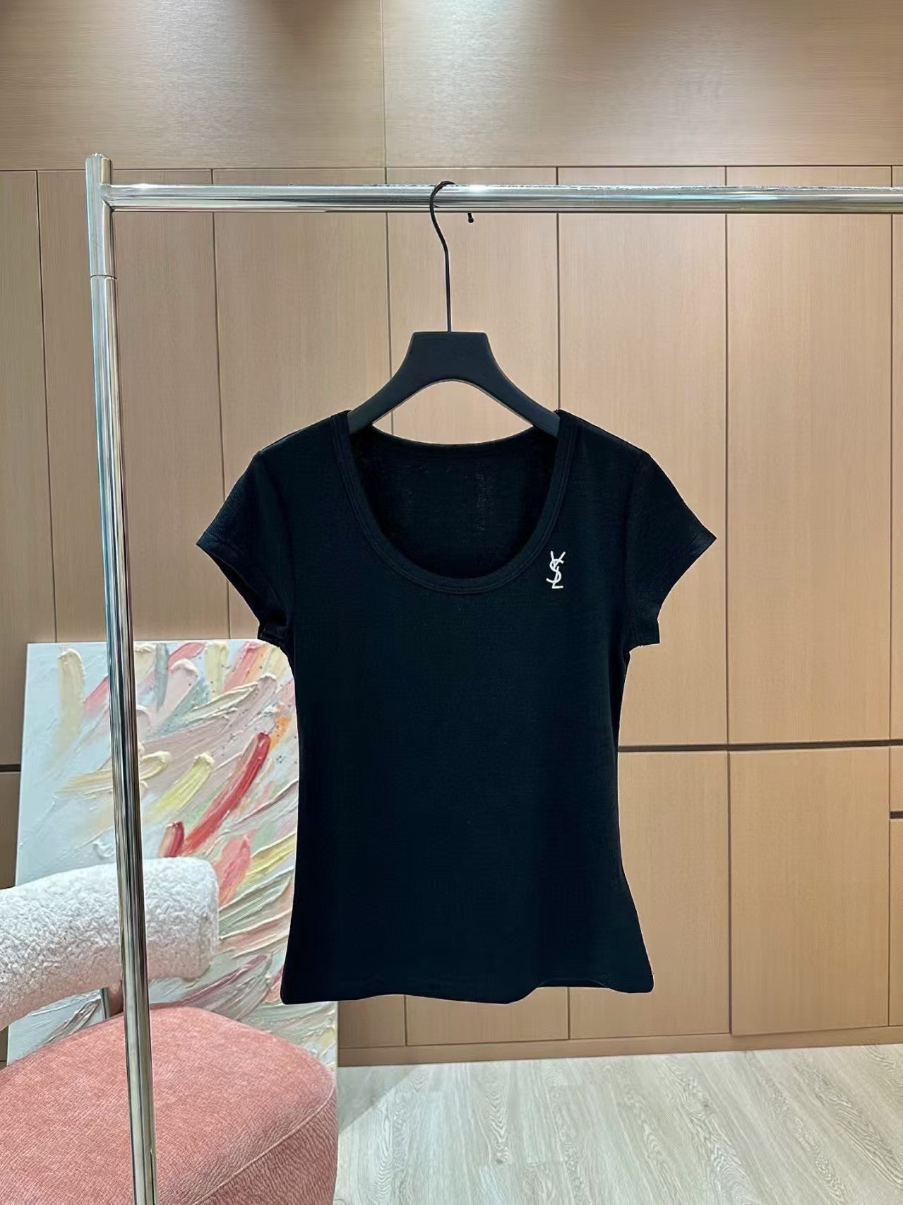 New Contrast Color Embroidery Short Sleeve T-shirt
