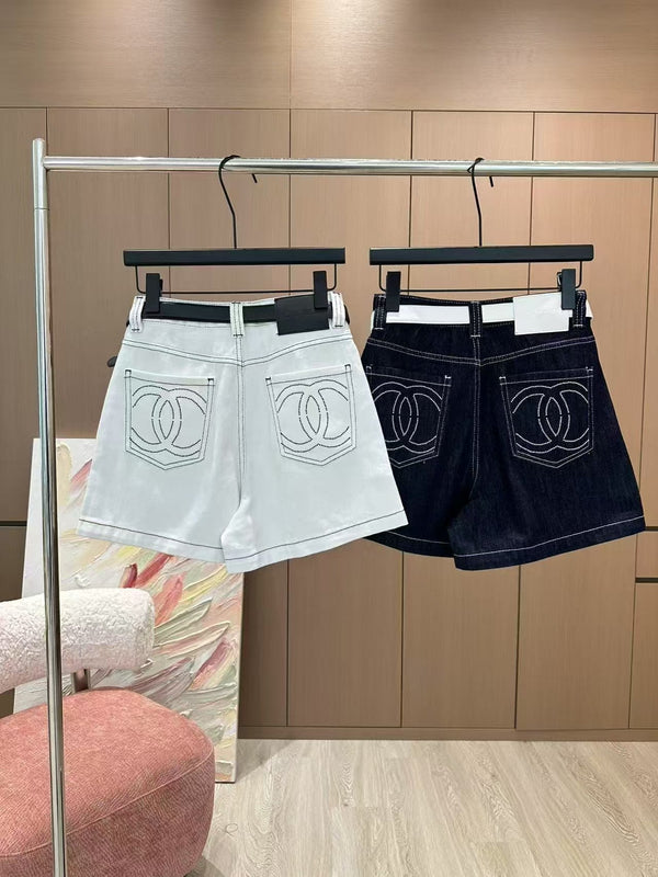 Heavy rhinestone denim shorts