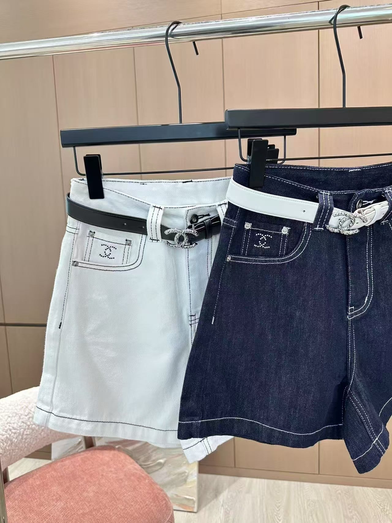 Heavy rhinestone denim shorts