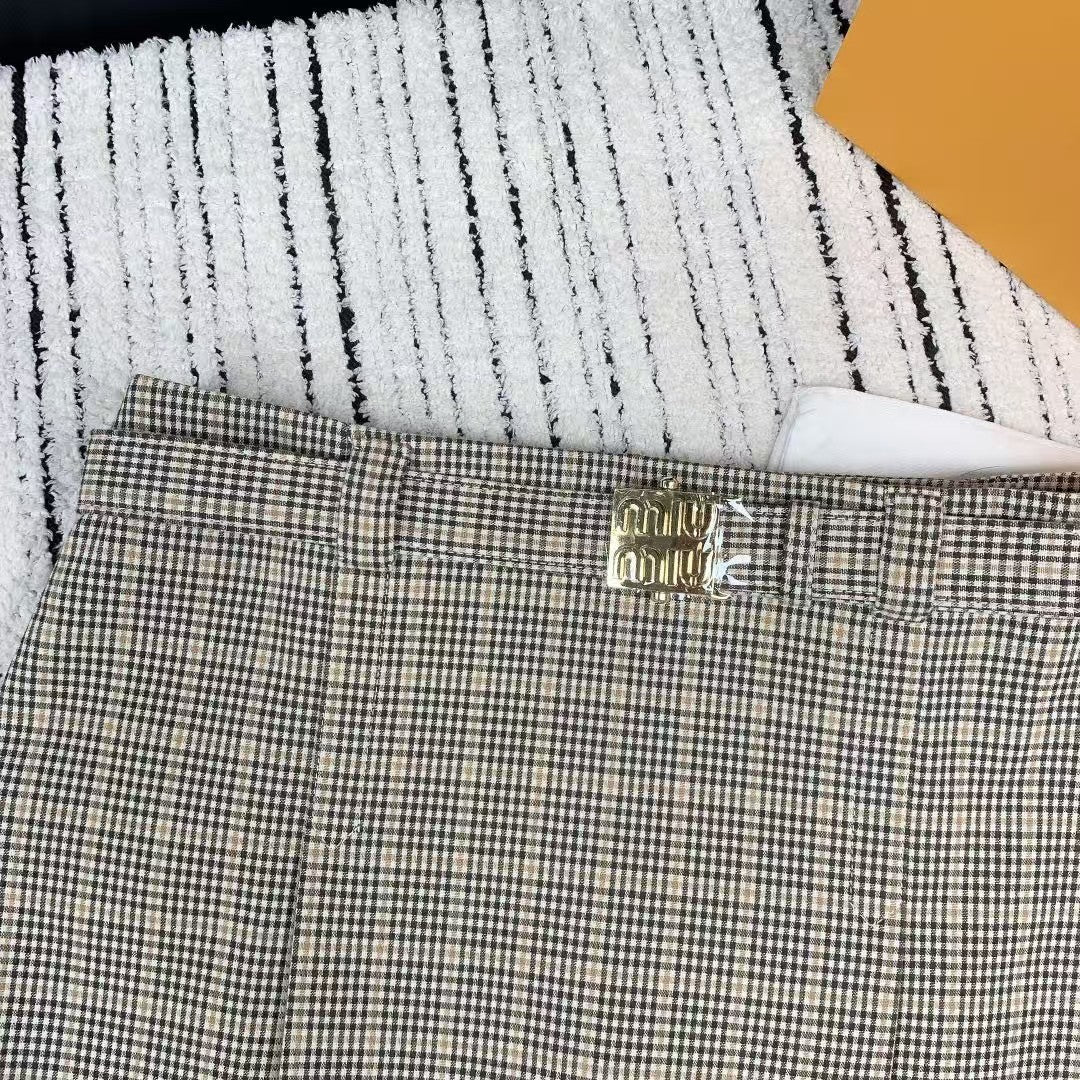 Spring and summer new style side zipper plaid belt skirt