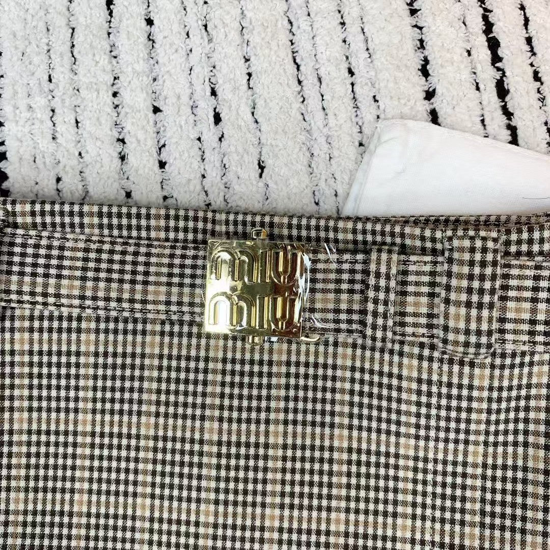 Spring and summer new style side zipper plaid belt skirt