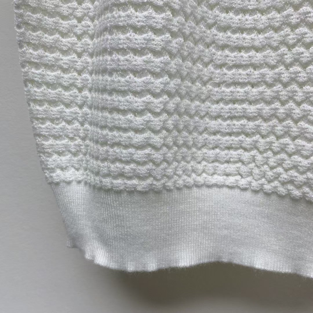 lapel button letter knitted sweater short sleeves