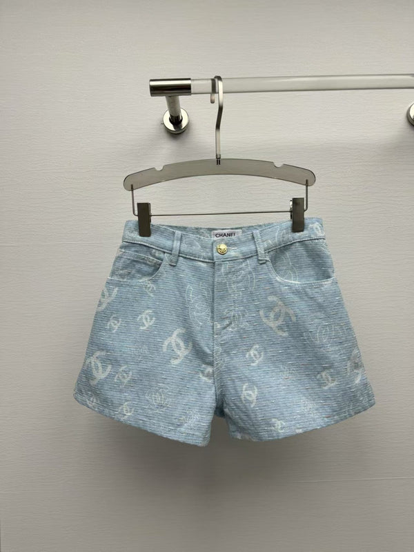 25ss jacquard all over print denim shorts