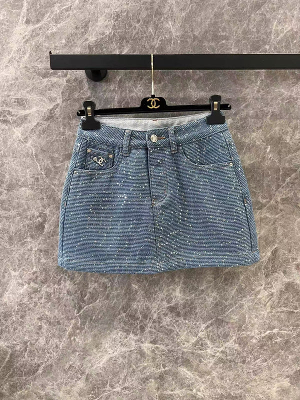 25ss heavy sequined denim skirt