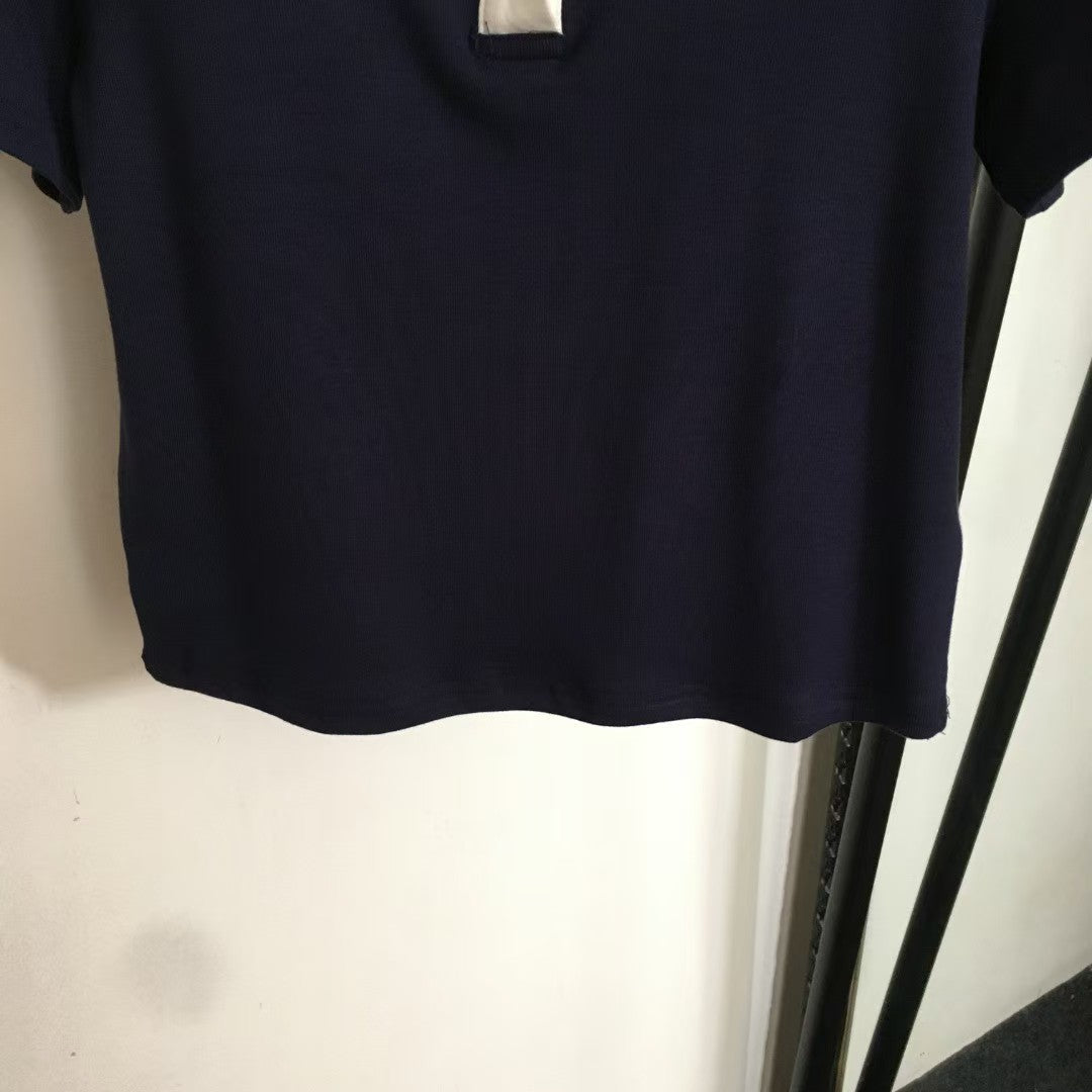 new simple logo embroidery color matching lace lapel short sleeves
