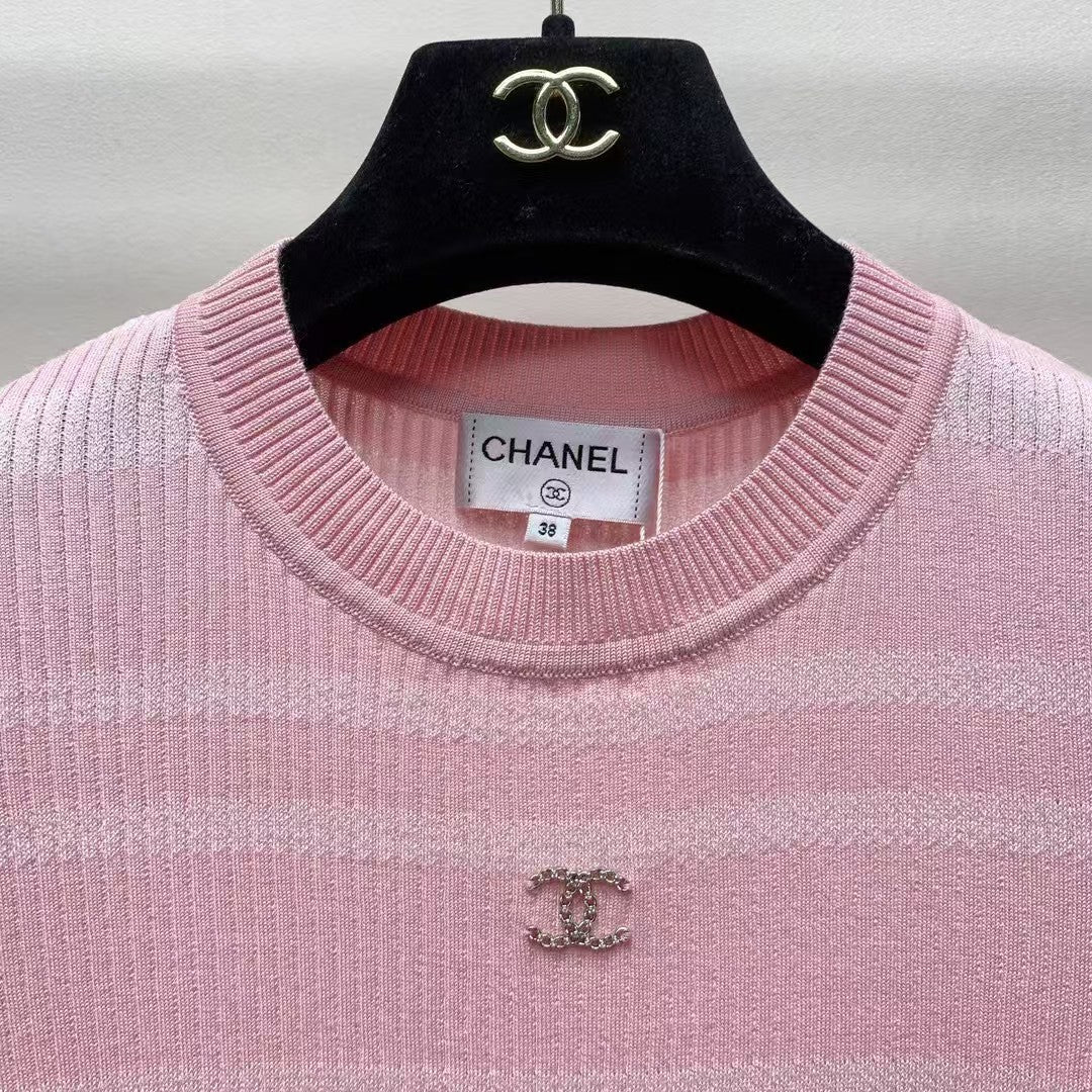 Spring and Summer New Round Neck Striped Knitted Sweater Short Sleeve