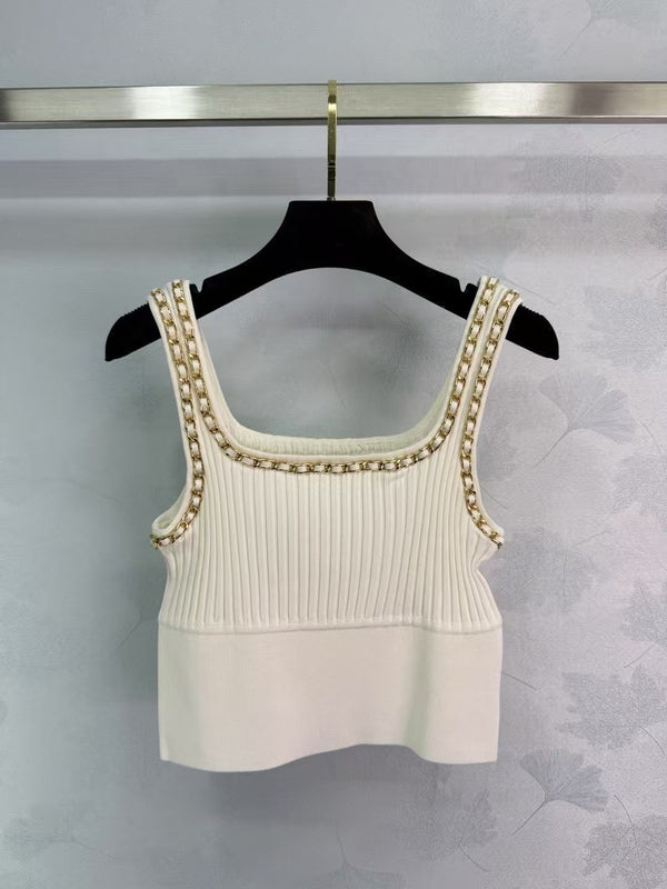 White Delicate Chain Knit Vest