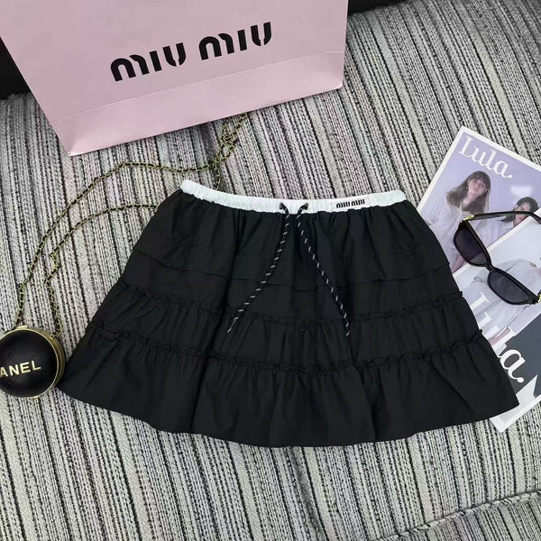 Contrast elastic waist short skirt