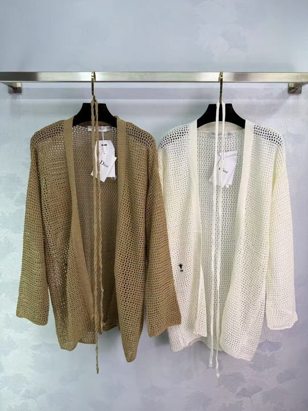 25SS hollow knitted long cardigan
