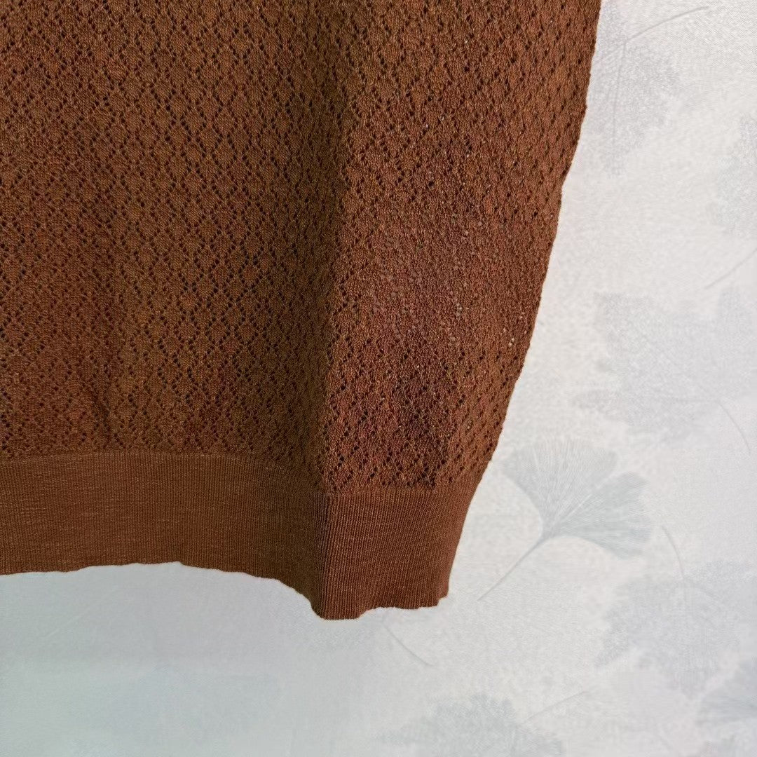 Hollow knit crew neck short sleeves