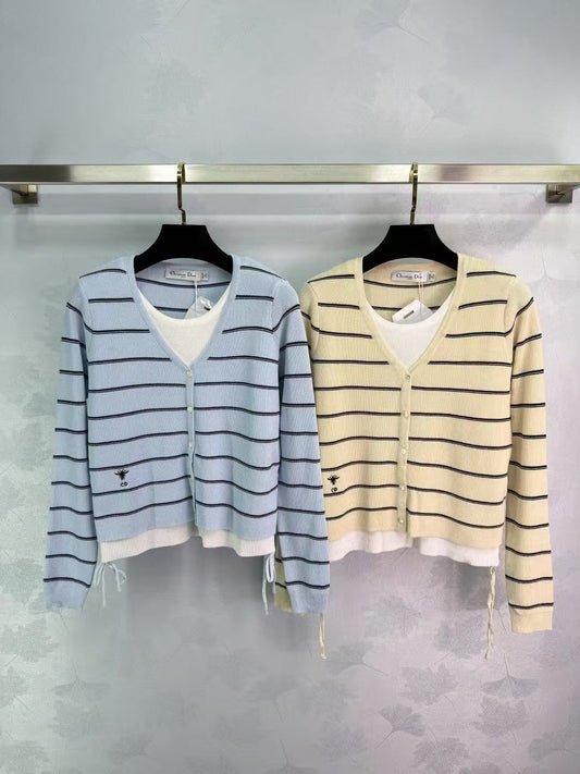 Fake two-piece long-sleeved cardigan