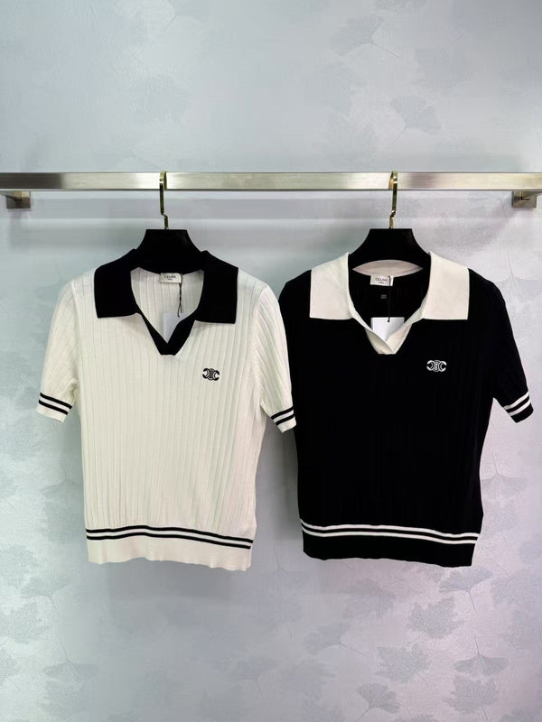 Vertical pit lapel knitted short sleeves