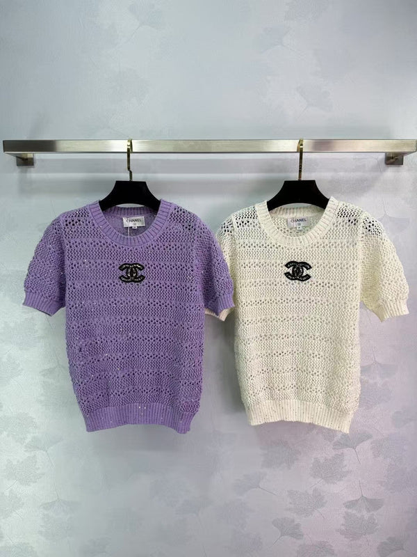 New breathable sequined knitted short sleeves