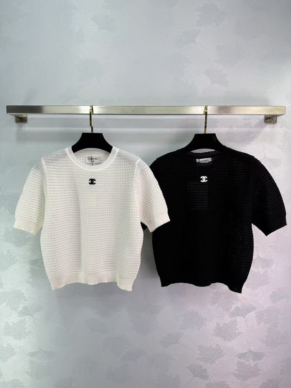 Spring and summer new knitted round neck short sleeves