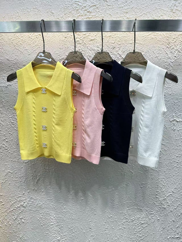 New Double C Decorated Curved Beaded Vest