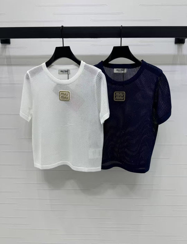 Hollow crew neck knitted short sleeves