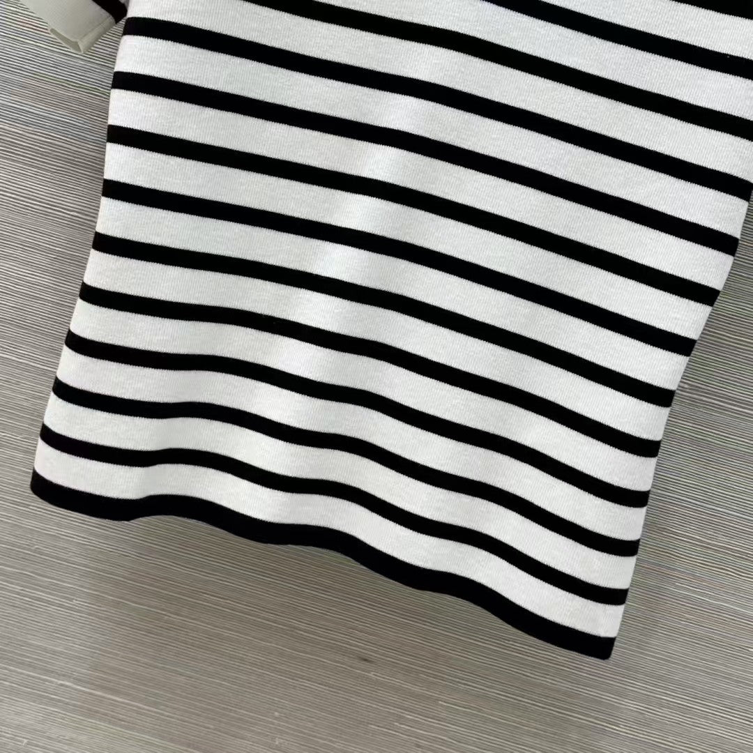 Striped knitted polo short-sleeved top