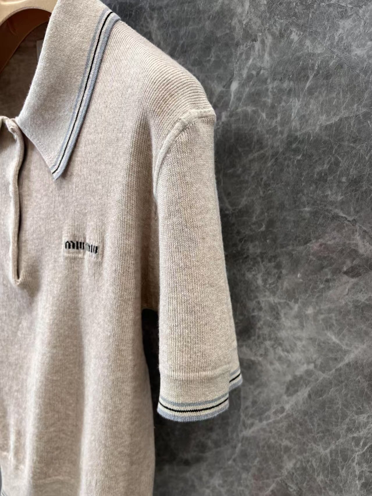 New Arrivals Letter Micro Logo Polo Neck Short Sleeve Knit