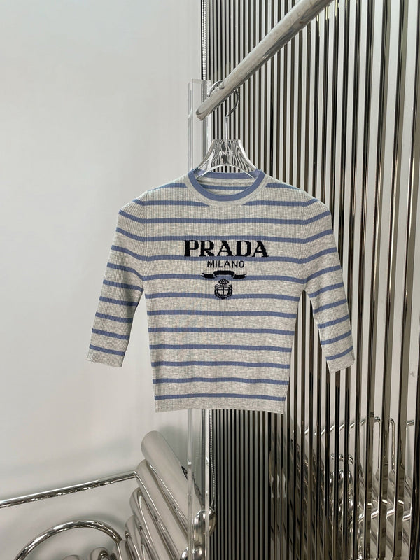 Striped Knitted Short-Sleeved Top