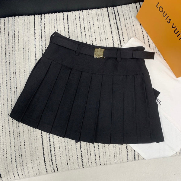 Early Spring New Side Zipper Letter Belt Pleated Skirt
