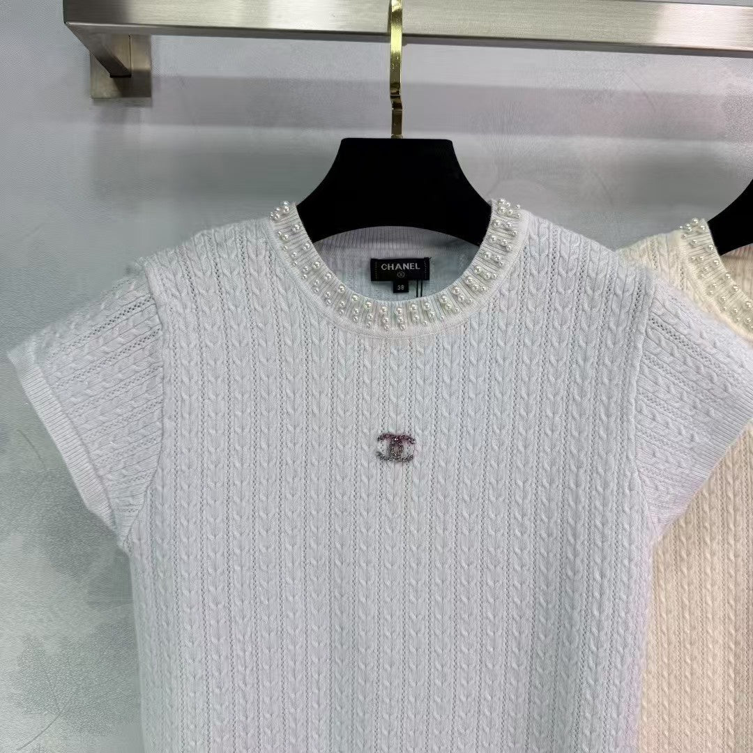 New Arrivals Pearl Round Neck Knitted Short Sleeve