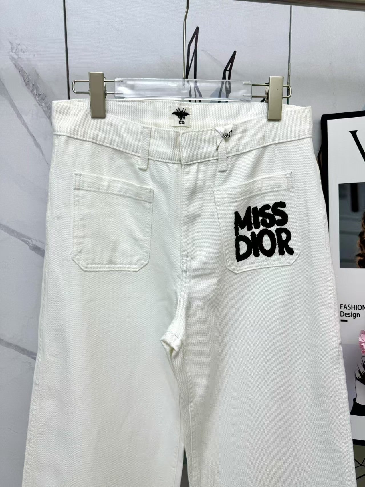 New arrival double front pocket printed letter denim