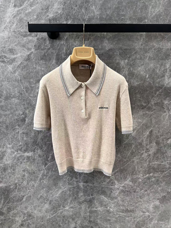 New Arrivals Letter Micro Logo Polo Neck Short Sleeve Knit