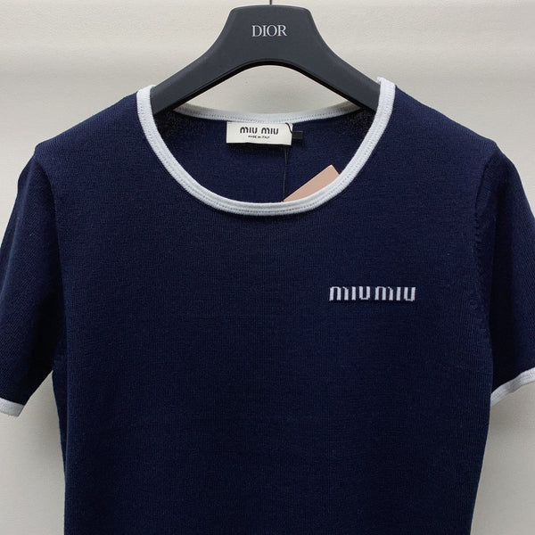 Spring/Summer New Round Neck Knitted Patchwork Short Sleeve Shirt