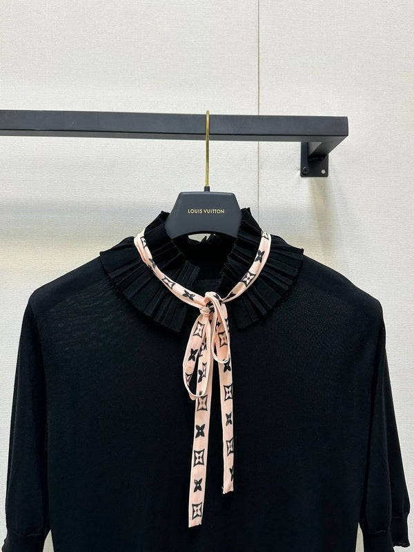 Lace Stand-up Collar Ribbon Short Sleeve