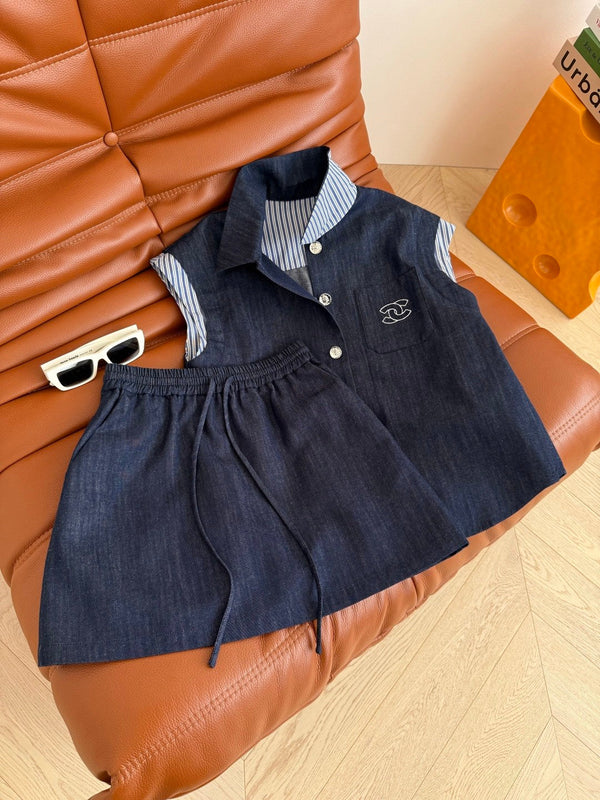 Vintage-style Double C Embroidered Pattern Denim