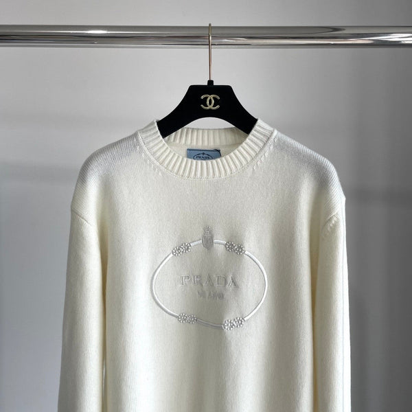 Women's Logo Print Plain Knit Long Sleeve