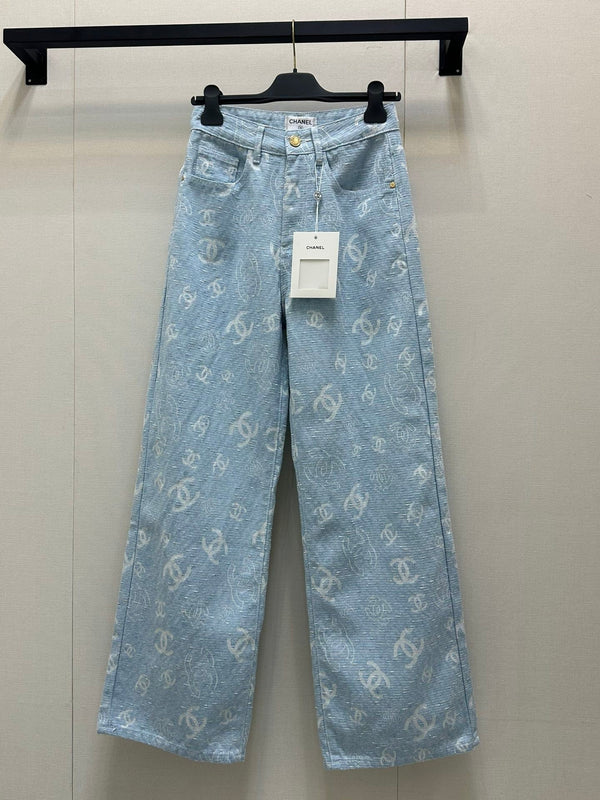 Early spring new light color jacquard full print straight jeans