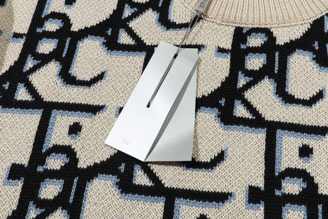 Allover jacquard crew neck sweater